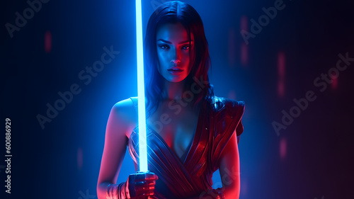 Beautiful attractive sexy girl with a lightsaber. star Wars.