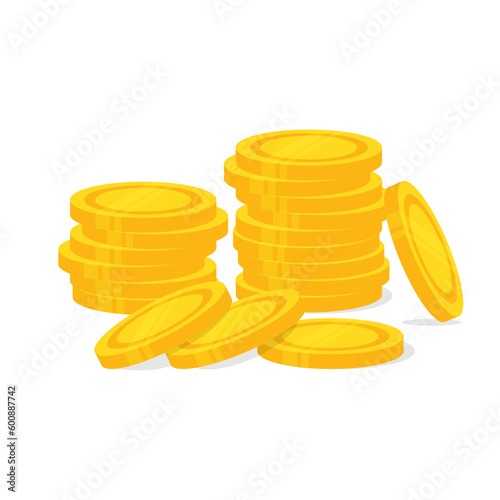 Gold coins cash money in piles. Coins stacks symbol of growth, income, savings, investment, wealth, business, success