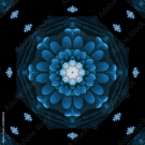 Blooming flower scales batik with shiny ice blue color, Kaleidoscope theme digital craft, seamless pattern, geometry etc. Good for garment business, t-shirt art, business, art collectors etc © callmeers