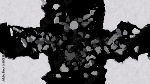 ground destructions falling into the darkness.4k animation render with alpha pass.