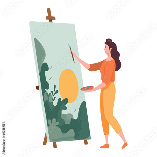 Young artist painting a beautiful flat design