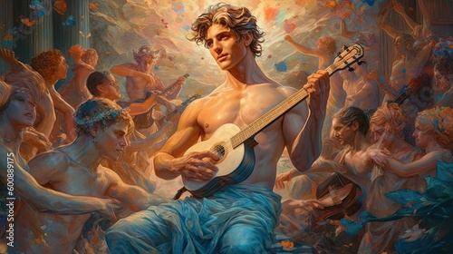 The Radiant Sun God: Apollo, Mythical Deity of Light and Music by Generative AI