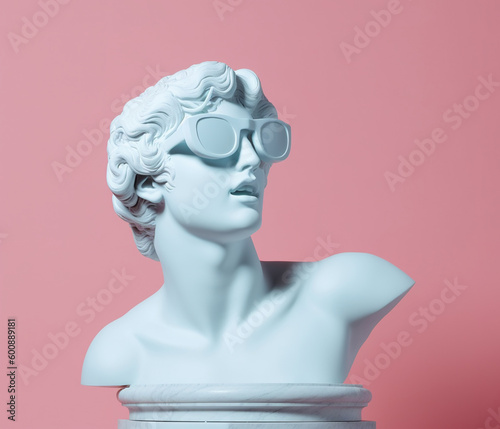 Female sculpture with sunglasses. AI generated image.