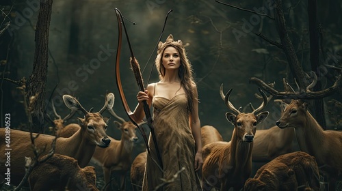 The Divine Huntress: Goddess Artemis, Protector of the Wilderness by Generative AI photo