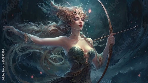 The Divine Huntress: Goddess Artemis, Protector of the Wilderness by Generative AI photo