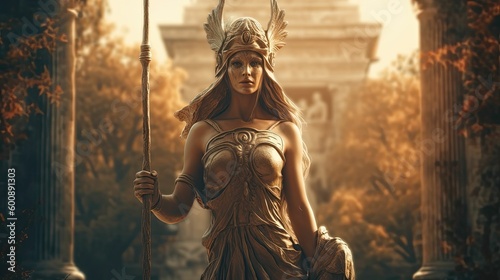 Born from the Mind of Zeus: Athena, Goddess of Wisdom and Strategic Warfare in Greek Mythology by Generative AI photo