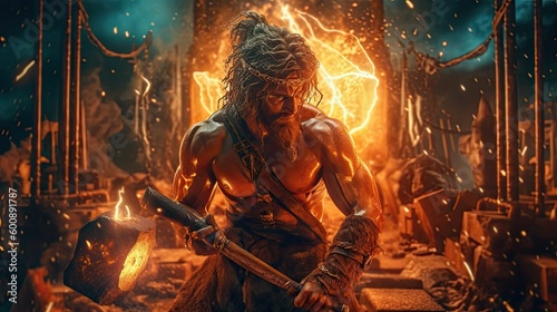Forger of the Gods: Hephaestus, the Mighty God of Blacksmiths and Artisans by Generative AI photo
