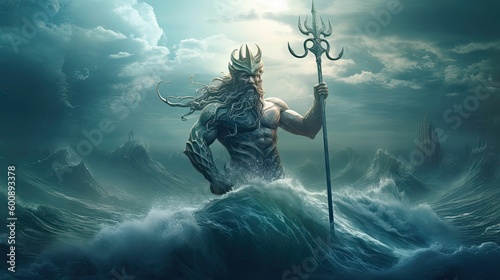 Neptune, the Roman God of the Ocean and Waterways by Generative AI photo