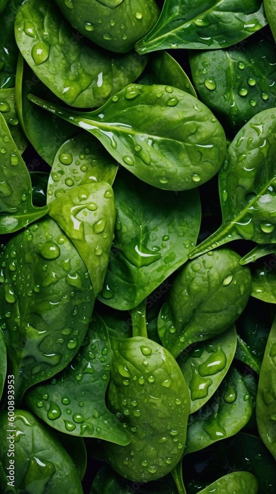 Fresh spinach with water drops seamless background_