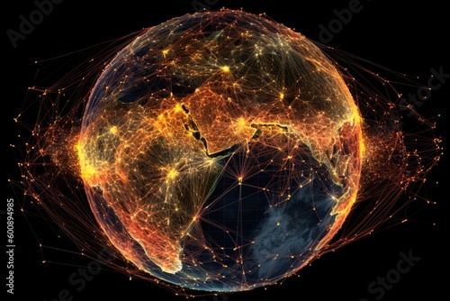 Network around the world, satelital constellations, Ilustration made with Ai generative technology photo