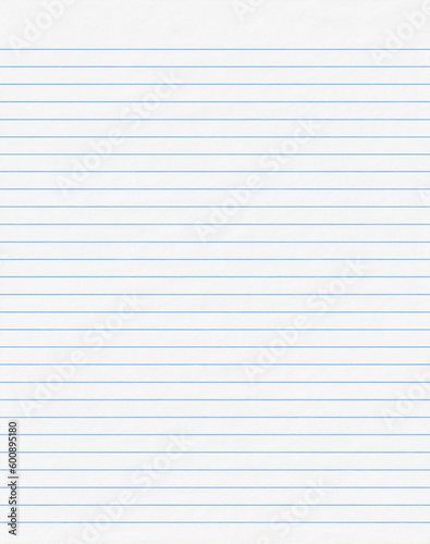 sheet of lined notebook paper, blank white portrait sheet with blue lines, realistic texture