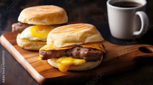 Sausage and Egg Breakfast Sandwich. Generative AI