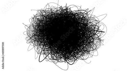 Hand drawn black grungy round ink scribble circle. Isolated grunge element. Sketchy line shape. Tangled texture with lines.