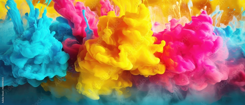Vibrant color explosion background with a mix of bright colors. Modern design graphics for backgrounds, web, banner, social media. Generative AI. 