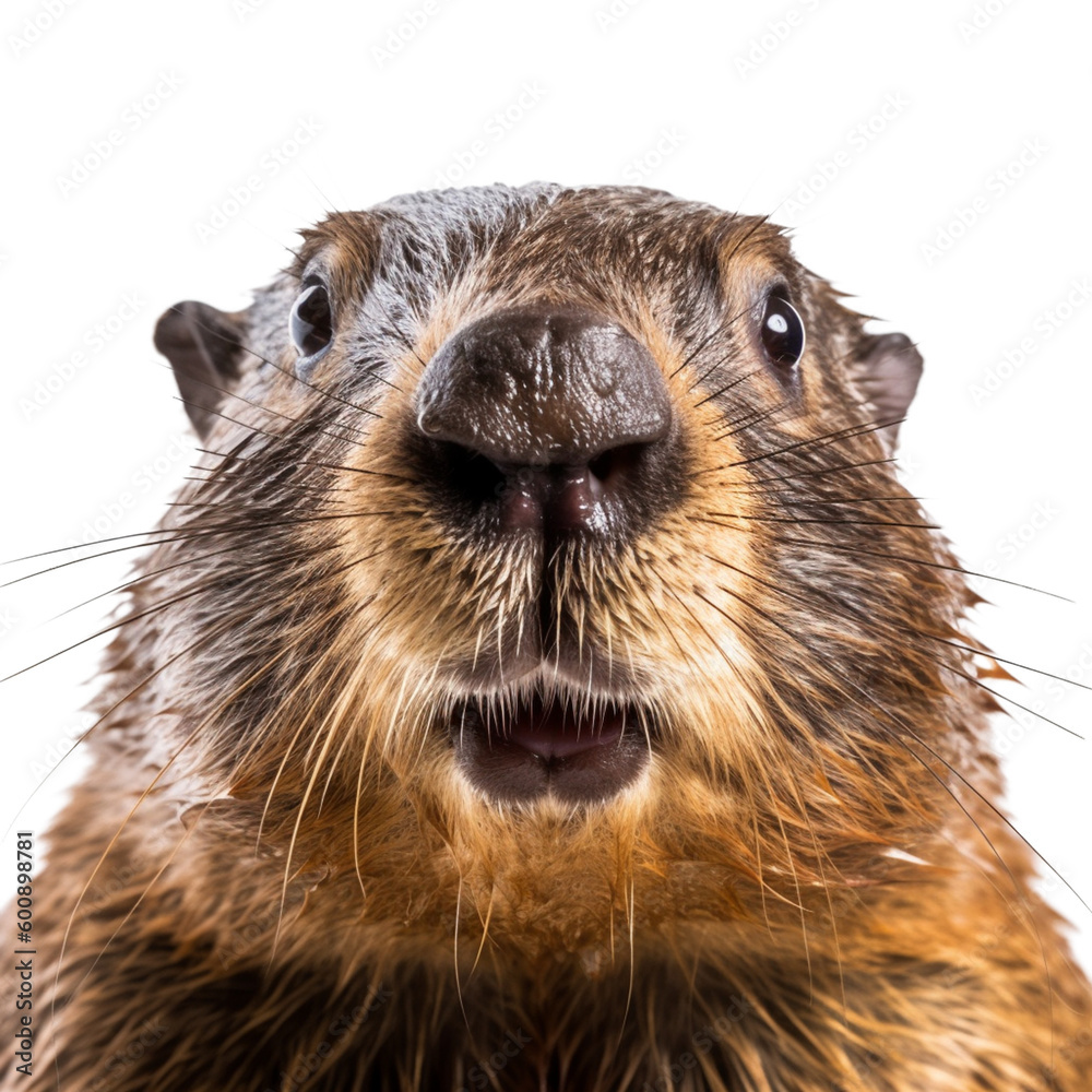 beaver face shot , isolated on transparent background cutout  - obrazy, fototapety, plakaty 