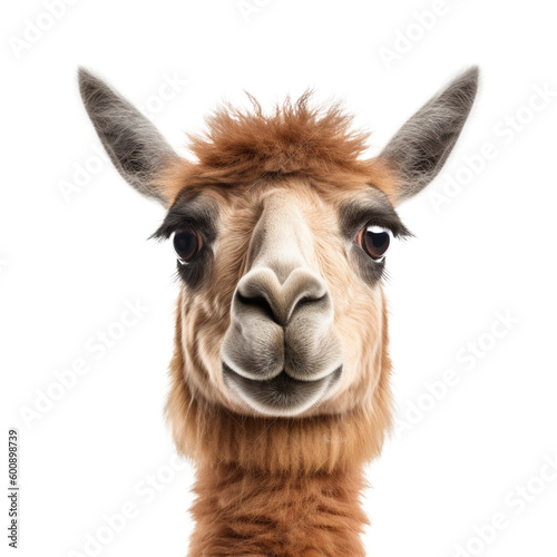llama face shot isolated on transparent background cutout