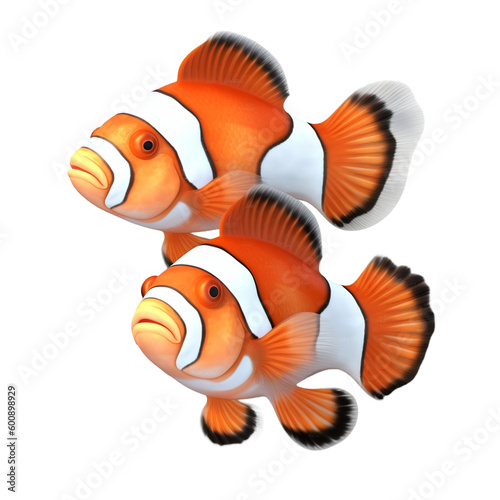 clownfish (ocean marine animal) isolated on transparent background cutout 