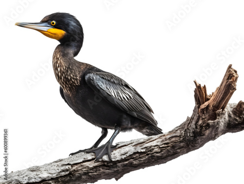 cormorant sitting on a branch, isolated from background, PNG, generative AI. © slawomir366
