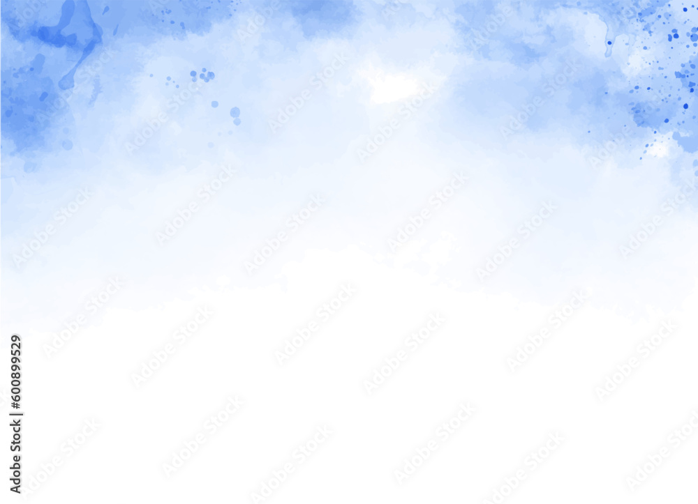 Artistic, abstract sky blue, cyan, navy watercolor background with splashes with mist fog effect