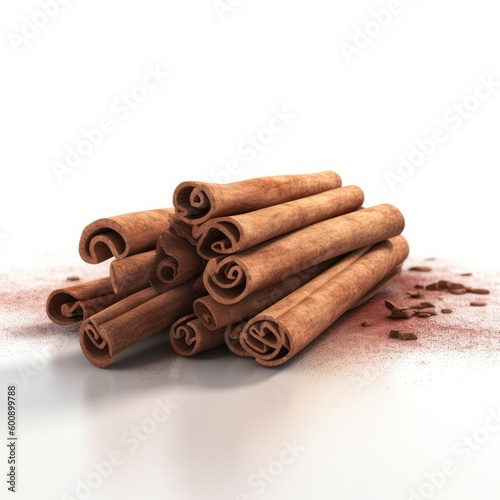 cinnamon sticks close-up on a white background. Generative AI