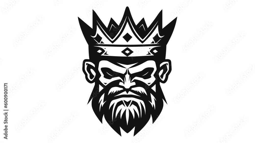 Fototapeta premium Bearded king with a crown on his head. Vector icon, logo, isolated on white background.