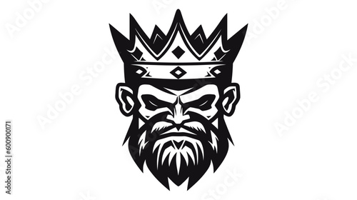 Bearded king with a crown on his head. Vector icon, logo, isolated on white background.