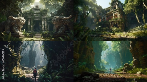 image generated by artificial intelligence, an archaeologist in search of a lost treasure in a dangerous jungle. You will have to face dangerous animals and hostile tribes to find your goal, cinematic