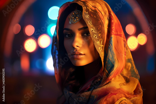 romantic Scheherazade from the Arabian nights or other woman of color in exotic middle eastern fashion. or a modern woman of fashion photo