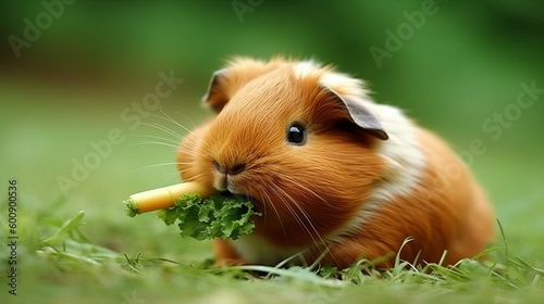 A chubby guinea pig munching on a carrot. AI generated