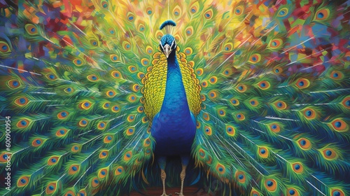 A confident peacock strutting its stuff. AI generated