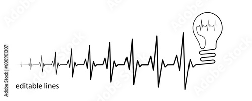 Heart rhythm illustration with lightbulb, heartbeat line vector design to use in healthcare, business, healthy lifestyle, medicine and ekg concept illustration projects. 