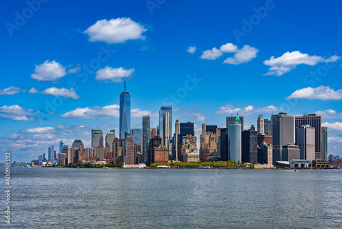 A view of Manhattan skyline with the one World Trade Center from the Staten Island Ferry in New York City. © Posztós János