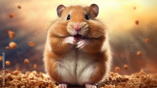 A contented hamster stuffing its cheeks with seeds. AI generated