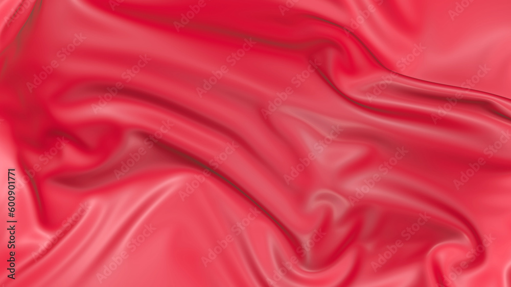 Fototapeta premium 3D render beautiful folds of light shine red silk in full screen, beautiful clean fabric background. Simple soft background with smooth folds like waves on liquid surface.