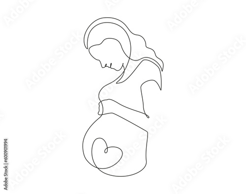 Pregnant Woman in one continuous line drawing. Healthy pregnancy and birth baby symbol in simple linear style. Concept for Happy Mother day. Editable stroke. Doodle outline vector illustration