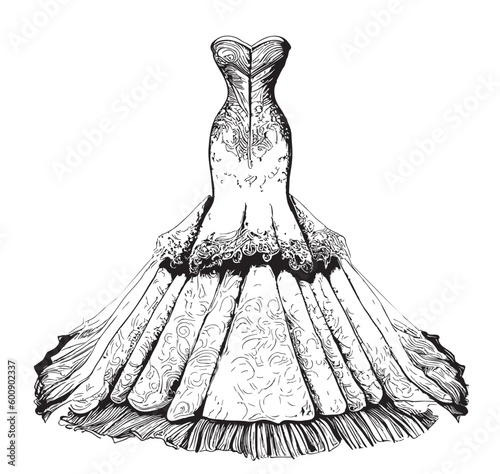 Dress wedding sketch hand drawn in doodle style illustration