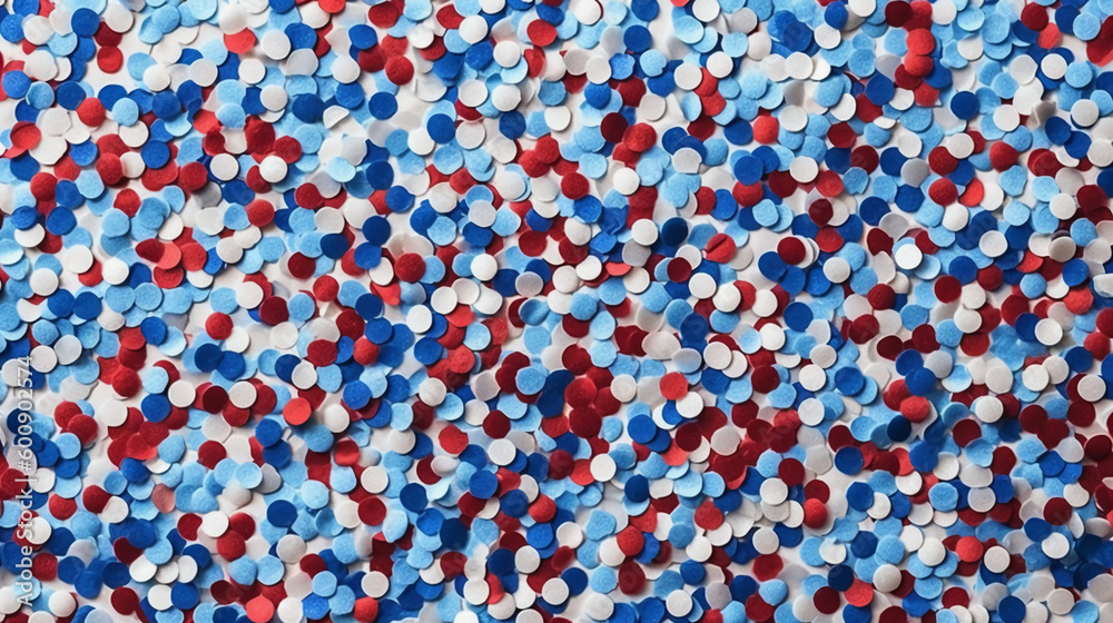 Festive red white and blue 4th July party celebration confetti background. AI generative