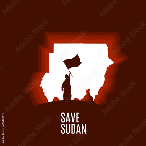 silhouette of a children with a flag for sudan campagn