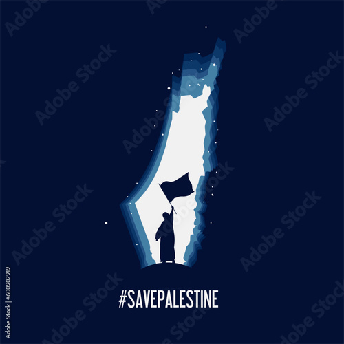 illustration vector of children holding flag for palestine campaign in night scenery