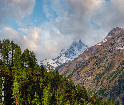 Summer Matterhorn mountain view  Alps  Switzerland  Zermatt outskirts 