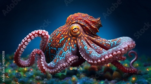 A curious octopus changing shape and color. AI generated