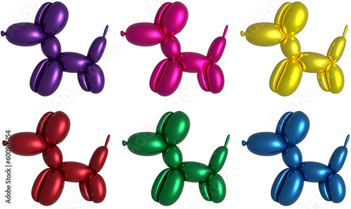 Photography Illustration of balloon dogs in 3D of different colors