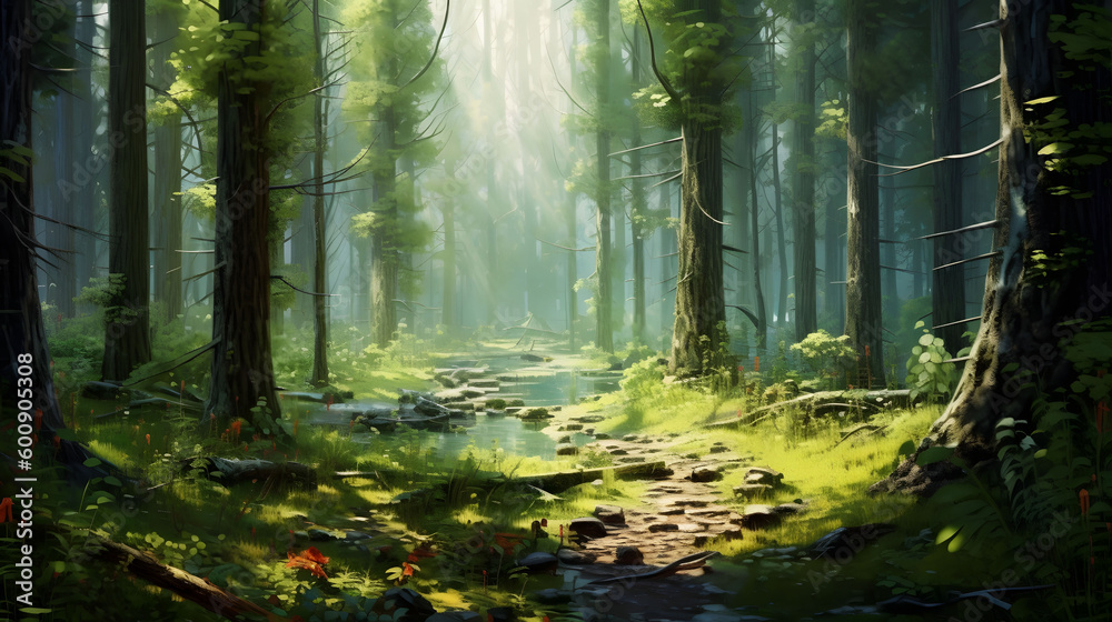mysterious forest in the morning with trees mist and fog mysterious forest in the morning with trees mist and fog
