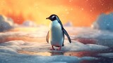 A curious penguin waddling on ice. AI generated