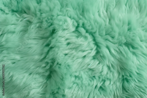 Very peri mint color sheep fur sheepskin rug background Wool texture. AI generative