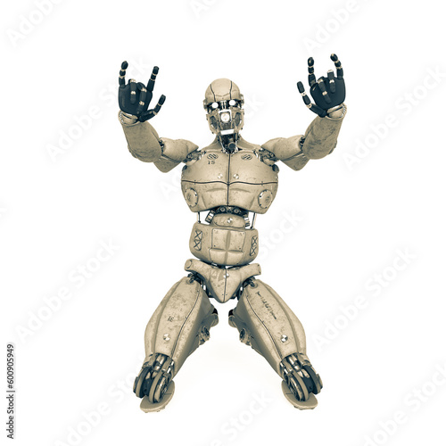 robot test is is doing a radical rock and roll pose