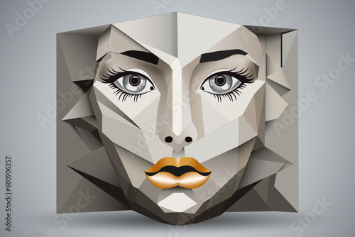 Human face in an abstract style, cubic portrait drawing for graphics, poster, banner