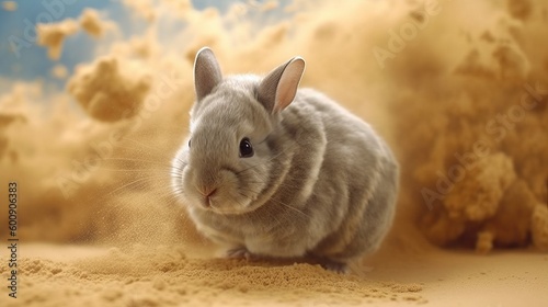 A cute chinchilla rolling in dust. AI generated