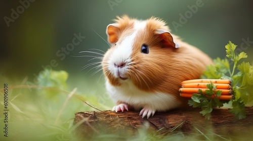 A cute guinea pig snacking on a carrot. AI generated © ArtStage