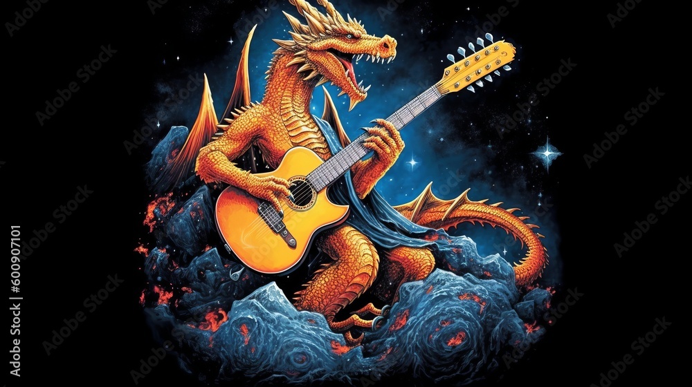 A daring dragon with a guitar. AI generated A daring dragon with a guitar. AI generated